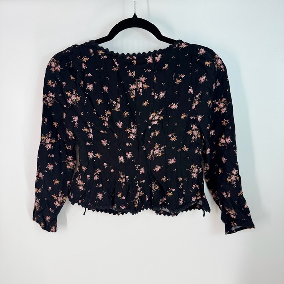 Free People Floral Front Tie Long Sleeve  Top - Picture 2 of 5